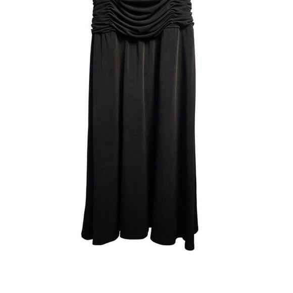 Dressbarn Black Ruched Midi Dress 4 Short Flutter Sleeves V-Neck Polyester Blen - Picture 3 of 8